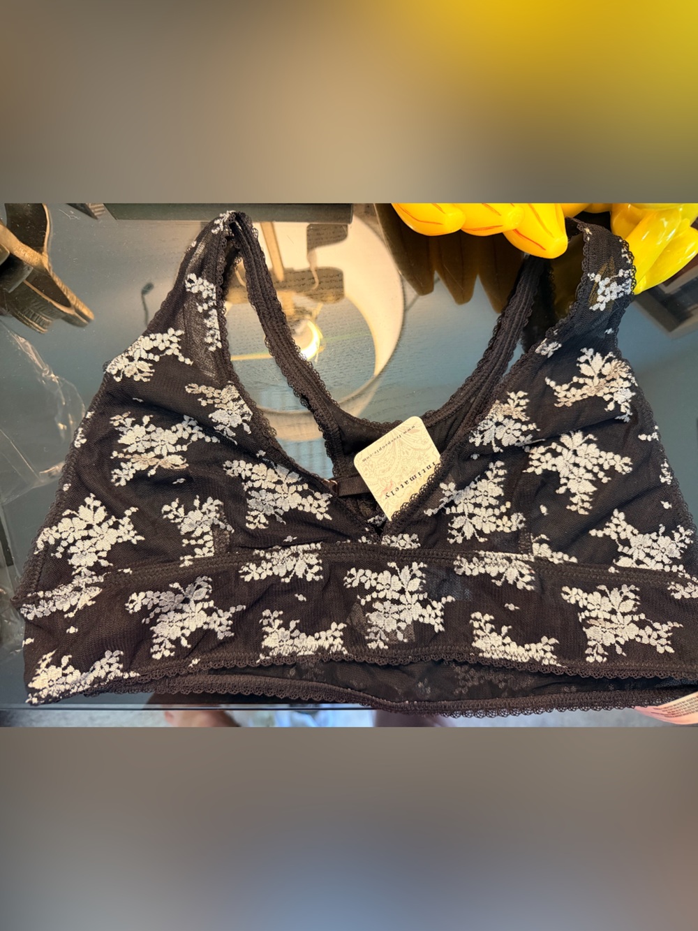 Black Floral Lace Bralette - Women's Comfortable Wireless Bra